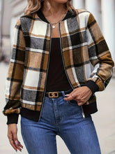 Load image into Gallery viewer, Plus Size Plaid Baseball Collar Zip Up Jacket