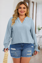 Load image into Gallery viewer, Plus Size Eyelet Notched Flounce Sleeve Blouse