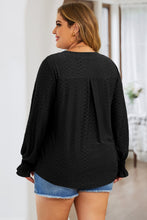 Load image into Gallery viewer, Plus Size Eyelet Notched Flounce Sleeve Blouse