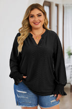 Load image into Gallery viewer, Plus Size Eyelet Notched Flounce Sleeve Blouse
