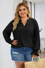 Load image into Gallery viewer, Plus Size Eyelet Notched Flounce Sleeve Blouse