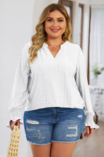 Load image into Gallery viewer, Plus Size Eyelet Notched Flounce Sleeve Blouse