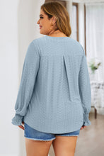Load image into Gallery viewer, Plus Size Eyelet Notched Flounce Sleeve Blouse