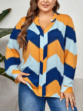 Load image into Gallery viewer, Plus Size Printed Notched Neck Long Sleeve Blouse