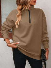 Load image into Gallery viewer, Zip-Up Dropped Shoulder Sweatshirt