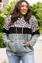 Load image into Gallery viewer, Plus Size Leopard Print Color Block Hoodie with Kangaroo Pocket