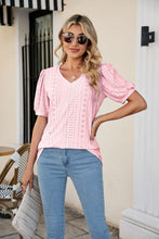 Load image into Gallery viewer, Eyelet Puff Sleeve V-Neck Top