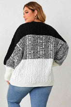 Load image into Gallery viewer, Plus Size Color Block Round Neck Cable-Knit Sweater