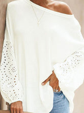 Load image into Gallery viewer, Openwork Dropped Shoulder Boat Neck Blouse
