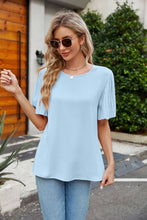 Load image into Gallery viewer, Pleated Flutter Sleeve Round Neck Blouse