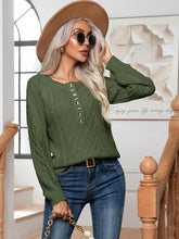 Load image into Gallery viewer, Cable-Knit Round Neck Buttoned Sweater