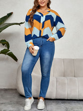 Load image into Gallery viewer, Plus Size Printed Notched Neck Long Sleeve Blouse