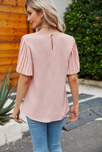 Load image into Gallery viewer, Pleated Flutter Sleeve Round Neck Blouse