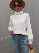 Load image into Gallery viewer, High Neck Balloon Sleeve Rib-Knit Pullover Sweater