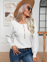 Load image into Gallery viewer, Cable-Knit Round Neck Buttoned Sweater