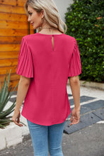 Load image into Gallery viewer, Pleated Flutter Sleeve Round Neck Blouse