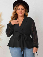 Load image into Gallery viewer, Plus Size Tie Waist Long Sleeve Blouse