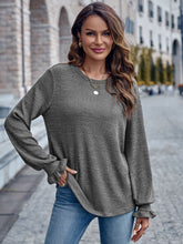 Load image into Gallery viewer, Ribbed Round Neck Flounce Sleeve Blouse
