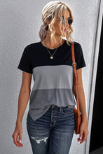 Load image into Gallery viewer, Color Block Side Slit Round Neck T-Shirt