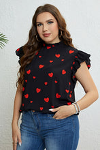Load image into Gallery viewer, Plus Size Heart Print Butterfly Sleeve Mock Neck Top
