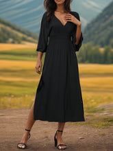 Load image into Gallery viewer, Slit V-Neck Long Sleeve Midi Dress