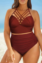 Load image into Gallery viewer, Halter Neck Crisscross Ruched Two-Piece Swimsuit