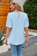 Load image into Gallery viewer, Pleated Flutter Sleeve Round Neck Blouse