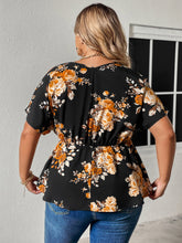 Load image into Gallery viewer, Plus Size Floral Print Cold Shoulder Surplice Neck Blouse