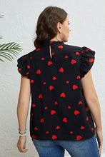 Load image into Gallery viewer, Plus Size Heart Print Butterfly Sleeve Mock Neck Top