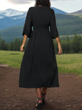 Load image into Gallery viewer, Slit V-Neck Long Sleeve Midi Dress