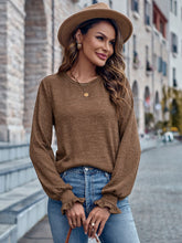 Load image into Gallery viewer, Ribbed Round Neck Flounce Sleeve Blouse