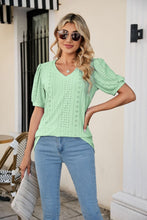 Load image into Gallery viewer, Eyelet Puff Sleeve V-Neck Top