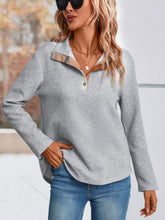 Load image into Gallery viewer, Double Take Spliced Plaid Quarter-Snap Mock Neck Top