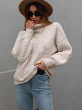 Load image into Gallery viewer, High Neck Balloon Sleeve Rib-Knit Pullover Sweater
