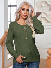 Load image into Gallery viewer, Cable-Knit Round Neck Buttoned Sweater