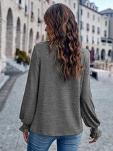 Load image into Gallery viewer, Ribbed Round Neck Flounce Sleeve Blouse