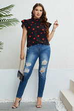 Load image into Gallery viewer, Plus Size Heart Print Butterfly Sleeve Mock Neck Top