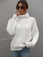Load image into Gallery viewer, High Neck Balloon Sleeve Rib-Knit Pullover Sweater