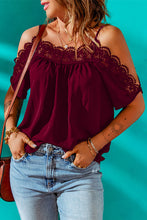 Load image into Gallery viewer, Spaghetti Strap Cold-Shoulder Lace Trim Blouse