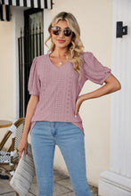 Load image into Gallery viewer, Eyelet Puff Sleeve V-Neck Top