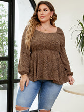 Load image into Gallery viewer, Plus Size Leopard Square Neck Long Sleeve Blouse