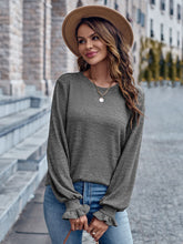 Load image into Gallery viewer, Ribbed Round Neck Flounce Sleeve Blouse