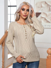 Load image into Gallery viewer, Cable-Knit Round Neck Buttoned Sweater