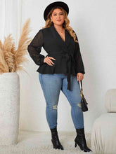 Load image into Gallery viewer, Plus Size Tie Waist Long Sleeve Blouse