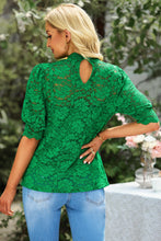 Load image into Gallery viewer, Lace Scalloped Short Puff Sleeve Top