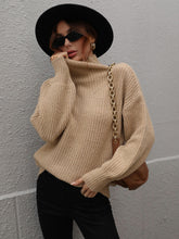 Load image into Gallery viewer, High Neck Balloon Sleeve Rib-Knit Pullover Sweater