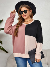 Load image into Gallery viewer, Plus Size Color Block Long Sleeve Sweater