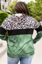 Load image into Gallery viewer, Plus Size Leopard Print Color Block Hoodie with Kangaroo Pocket