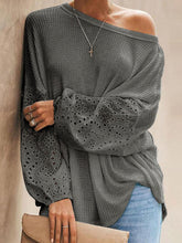 Load image into Gallery viewer, Openwork Dropped Shoulder Boat Neck Blouse