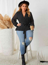 Load image into Gallery viewer, Plus Size Tie Waist Long Sleeve Blouse